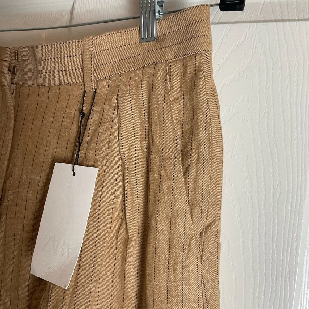 Linen-Blend Zara High-Waisted Pinstripe Wide Leg Pants Size Medium